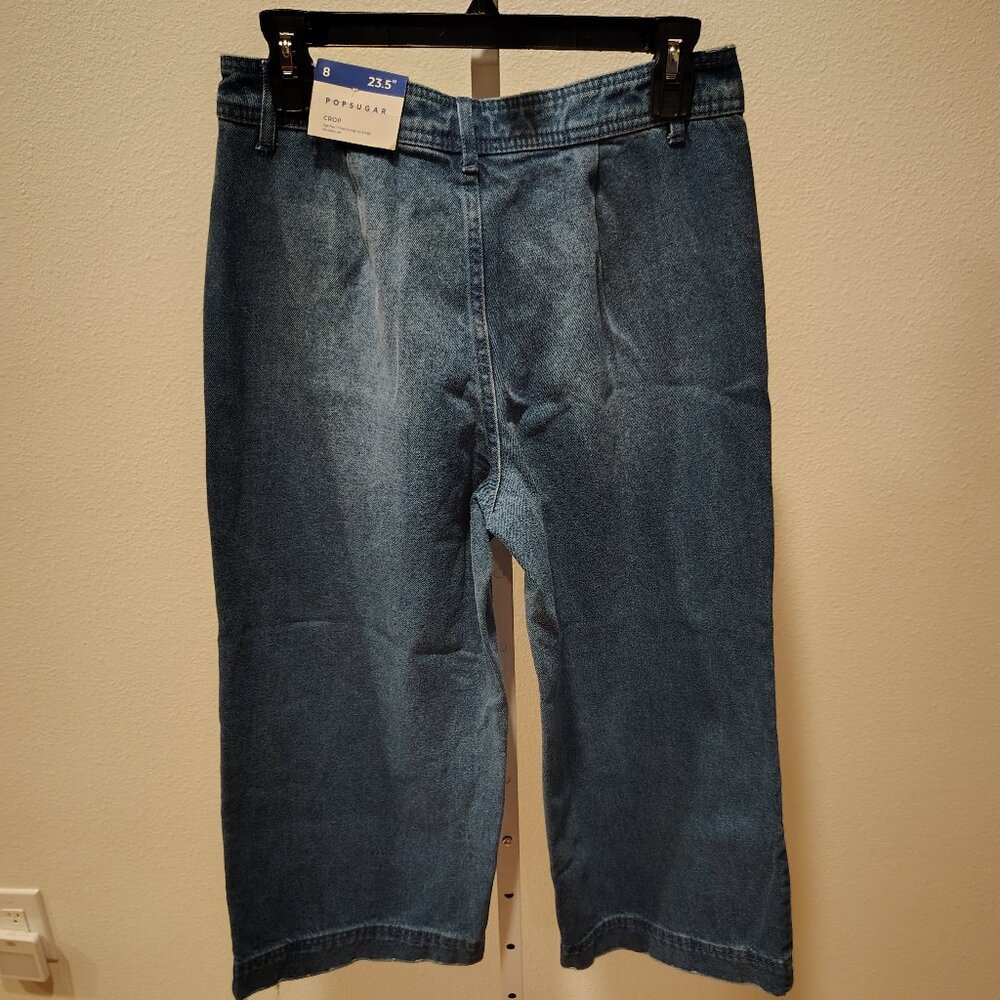 Popsugar Cropped Wide Leg Jeans Size 8 NWT High Rise Cotton 23.5 " Inseam
